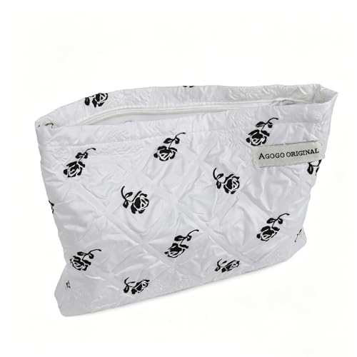 sulanmo Trousse Maquillage en Toile, Trousse de Toillette Femme avec Fermeture éclair, Pochette de Cosmétique Portable pour Voyage, Vacancans, Fitness (Rose Blanc)