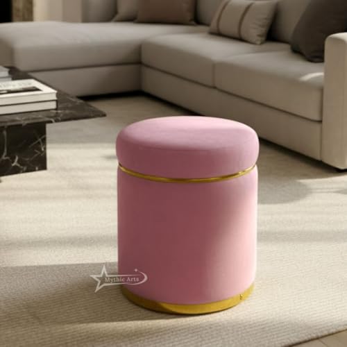 Image of Ottoman Stool for the Living Room Ottoman Pouffes for Sitting, Puffy Stool for Living Room Dressing Table Stool Pink