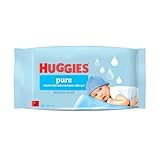 Huggies Pure Plastic Free Baby Wipes - Single Pack (48 Wipes) – 99% Water Wet Wipes, Fragrance Free, Hypoallergenic, Better Cleaning, Soft and Gentle on Babies' Delicate Skin