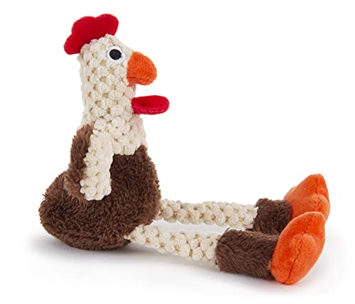 Image of goDog Checkers Just for Me Skinny Rooster Squeaky Plush Dog Toy, Chew Guard Technology - Brown, Mini