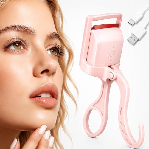 C-Shaped Eyelash Curler Heated Portable Rechargeable Electric Eyelash Curler Long Lasting Hold Quick Natural Curling Eye Lashes Safe Anti-Burn Design Pink