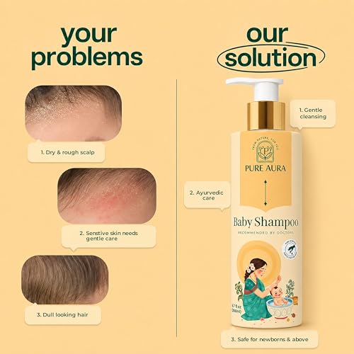 Image of Pure Aura Baby Shampoo 200ml | Infused with 10 Ayurvedic Natural Herbs | Paraben-Free, Chemical-Free | Gentle & Nourishing for Baby's Hair & Scalp | Safe for Newborns & Kids | Doctors Recommended