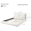 Merax Queen Size Boucle Fabric Upholstered Platform Bed with Two Removable Pillow Headboard, Wood Bed Frame with Solid Round Legs for Kids Teens Adults, White