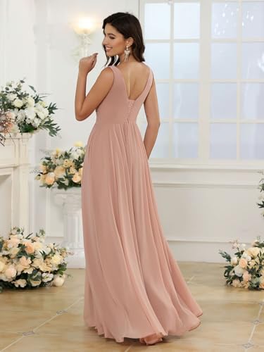 Miao Duo Women's Simple Sleeveless Bridesmaid Dresses Long with Pockets V Neck Formal Dresses with Slit YZTS1382