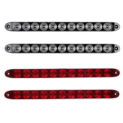 Image of Partsam 2pcs White+ 2pcs Red 15 inch 11-LED Flange Mount Trailer Truck Stop Turn Tail brake Warning Light Bar(Total of 4 pcs)