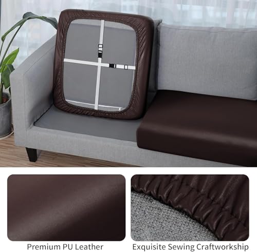 Image of YISUN PU Leather Couch Cushion Cover, Waterproof Stretch Sofa Slipcovers, Faux Leather RV Chair Seat Covers, Loveseat Cushion Replacement Chair /Furniture Protector, 2Pcs(Brown)