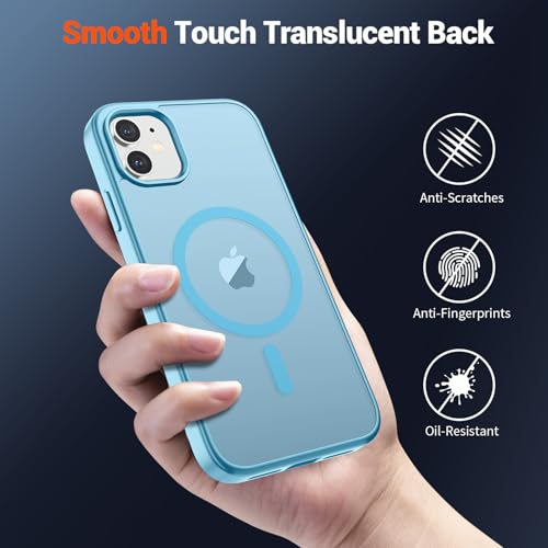 Image of SUPFINE Magnetic for iPhone 12 Mini Case & iPhone 13 Mini Case (Compatible with MagSafe) (Military Grade Drop Protection) Translucent Matte Shockproof Phone Cover,Light Blue