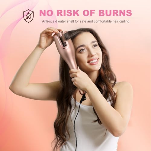 KUAIVO Automatic Curling Iron, 4 Temperatures & 8 Timers Hair Curler with LED Display, 15s Rapid Heating, 1 inch Barrel, Anti Tangle Rotating Curling Wand for All Hair Types