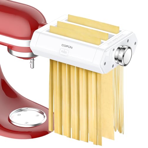 Accessoires pour Machine à Pâtes pour KitchenAid Robot Pâtissier, COFUN 3 en 1 Accessoire de Pâtes en Acier Inoxydable, Inclus Rouleau de Feuille à...
