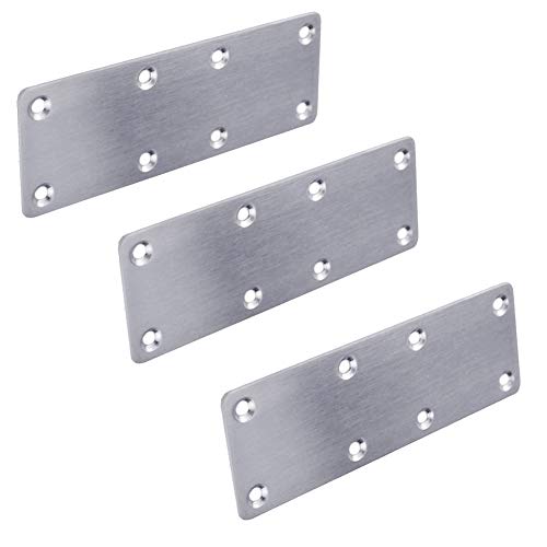 Hyever 3 Pieces Flat Straight Brace Bracket Steel Metal Mending Fixing Plate,Brushed Finish 5.4