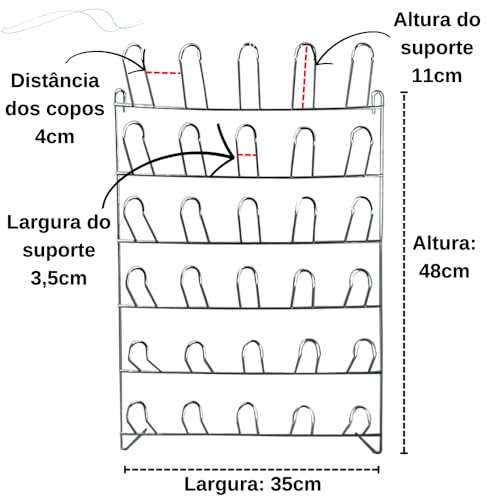 Suporte Porta Copos Escorredor de Parede para 30 unidades