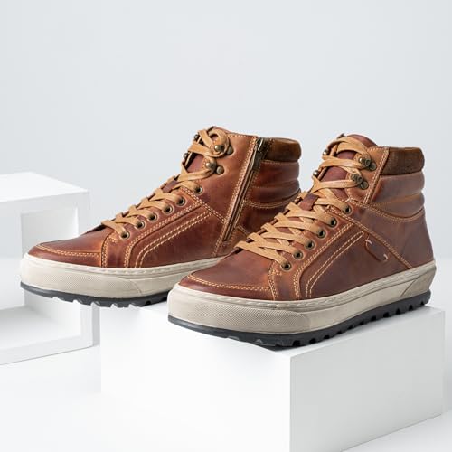 Image of Jousen Mens Casual Shoes Premium Leather Side Zipper High Top Boots Fashion Sneakers for Men