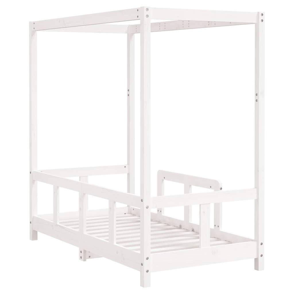 Kinderbett Weiß 70x140 cm Massivholz Kiefer mit Lattenrost stabiles Gitterbett für Kinderzimmer niedrige Höhe Baldachin-Design sicherer Schlafplatz