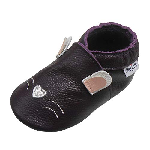 Mejale Soft Sole Leather Baby Shoes Infant Newborn Toddler Crawling Moccasins Boys Girls Slippers(6-12 Months, Purple, M)