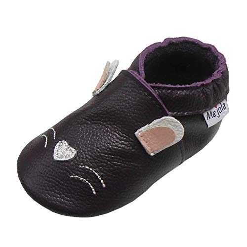 Mejale Soft Sole Leather Baby Shoes Infant Newborn Toddler Crawling Moccasins Boys Girls Slippers(12-18 Months, Purple, L)