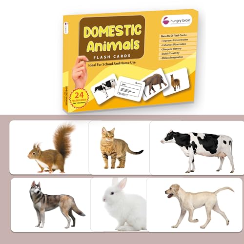 Image of Hungry Brain Domestic Animals Kids Flash Cards | Early Learning Picture Cards | Montessori Educational Toy | Age 3 Month to 6 Years
