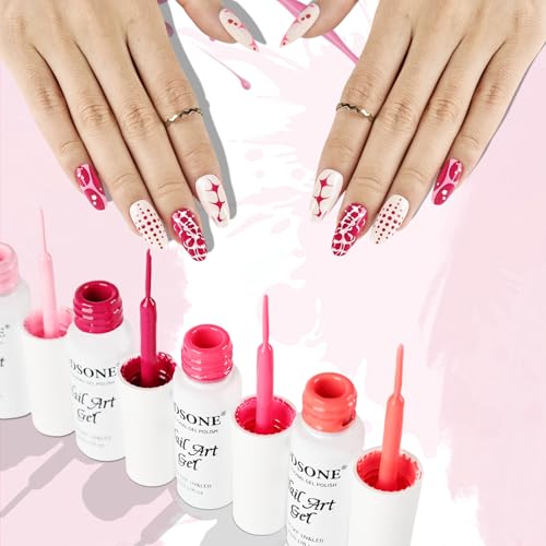 Image of JODSONE Nail Art Gel Liner Set 10 Colors Pink Collection Gel Nail polish Need U V Lamp Cured at Home Salon Design Gifts for Women & Girls