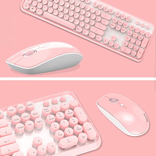 Pink Wireless Keyboard Mouse Combo, 2.4Ghz Wireless Retro Typewriter Keyboard And Mouse Combo, Letton Full Size Wireless Office Computer Keyboard And Cute Mouse With 3 Dpi For Mac Pc Desktop Laptop #TOP3