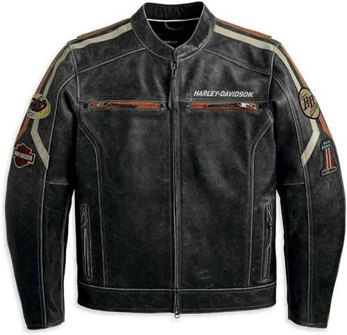 Men’s Retro H-D Harley Vintage Motorcycle Leather Jacket, Classic Biker Wear Cafe Racer Leather Jacket for Men