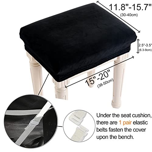 Image of SINOSSO Vanity Stool Covers Set of 4, Super Soft Velvet Stretch Washable Saddle Bar Stool Slipcover Bench Seat Protector, (Rectangle, Black, 4 Counts)