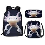 AmzPrint Axolotl Animal Print Bookbag With Lunchbox For Girls American Children Back To School Gift