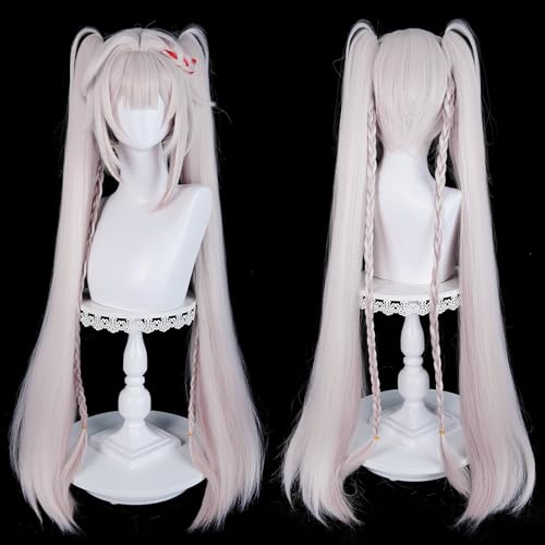 Image of LABEAUTE Sparxie Cosplay Wig 39.37 inch Long Light Pink Straight Wig with Dual Ponytails for Honkai Star Rail Synthetic Hair Wig for Anime Game Role Play Halloween Christmas Daily Party