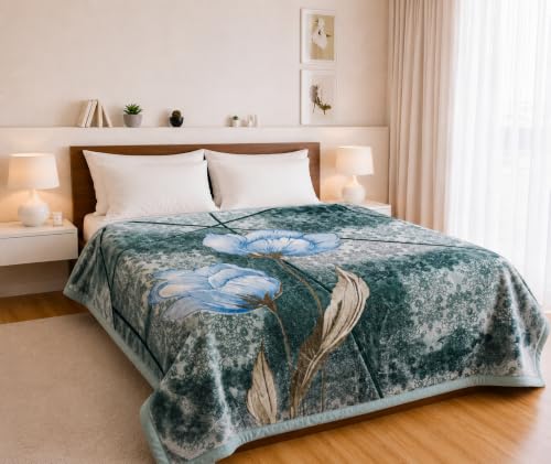 Image of Signature Exclusive Supersoft Luxury Heavy Winter Double Ply Double Bed Mink Blanket - 4.5 kg | 100% Polyester | 2.10 m x 2.40 m | Royal Luxe Comfort for Extreme Cold (Glacier Daisy)