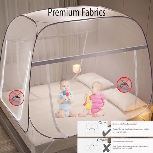 Image of CMINGJ Mosquito Net for Bed 3 Door, Portable pop up Mosquito Netting with Bottom, Free Installation-Suitable for Bedroom, Camping, Folding Portable Design for Baby Adults (Gray (3 Door))