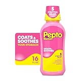 Pepto Bismol Liquid, Upset Stomach Relief, Nausea Relief, Heartburn Relief, Indigestion Relief, Anti Diarrhea Medication for Adults - 5 Symptom Fast Relief, 16 oz (Packaging May Vary)