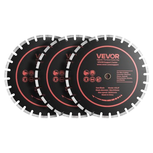 VEVOR Disco de Corte de Diamante 410 mm, Juego de 3 Piezas, Disco para Rozadora de Pared con Segmentos 2 mm, Eje 25,4 mm para Hormigón Cableado Mampostería Tuberías y Ladrillo, Núcleo de acero 65Mn