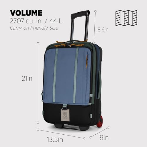 Topo Designs Global Travel Roller Bag Suitcase, 44L Carry-On, 3 Handles, Smooth Heavy Duty Wheels, Telescoping Handle, Durable + Rugged, WRAP Certified (Stone Blue/Forest)3