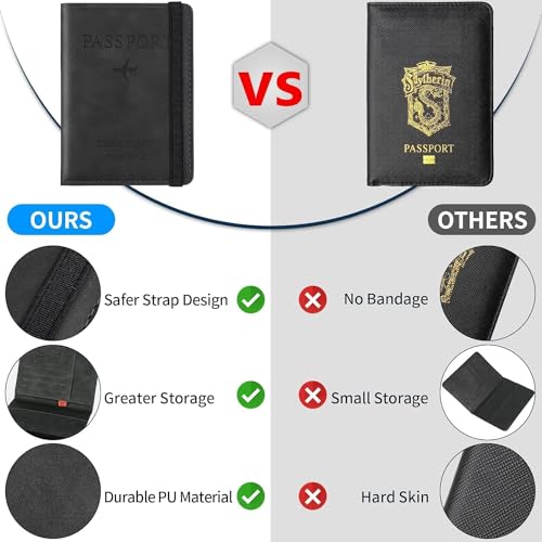 Image of PU Leather Passport Holder Travel Wallet Organiser for Men & Women | 4 Card Slots 2 SIM Slots Money Case | Travel Document Case Cover Passport Pouch Slim Unisex Gift - Black