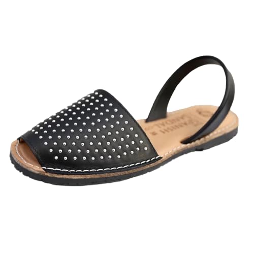 Image of The Spanish Sandal co Classic Flat Sandals for Women, Dressy Soft Leather Peep Toe Sandals for Women, Versatile Casual Slip-on Flats