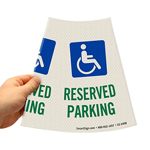 Image of SmartSign 6-Pack Reflective Parking Cone Signs with ADA Wheelchair Symbol, 360 Visibility, Non-Adhesive Vinyl, 3-Side Print
