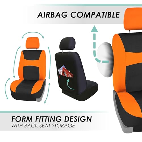 FH Group Full Set Cloth Car Seat Covers , Universal Fit combo, Low Back Front Seat Covers, Airbag Compatible, Split Bench Rear Seat, Washable Seat Cover for SUV,Sedan,Van Orange by FH Group - Image 2