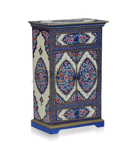 Image of APRODZ Hand-Painted Solid Wood Sideboard Cabinet with 2 Doors & 2 Drawers | Wooden Storage Cabinet for Bedroom Living Room & Kitchen | Crockery Cabinet, Kitchen Storage | Multicolor, 24x12x36 Inches