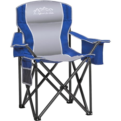 SAILARY Folding Camping Chair, Heavy Duty Portable Lawn Chairs with Cooler Bag, Side Pocket & Cup Holder, Folding Chairs for Outside Support 450lbs Blue