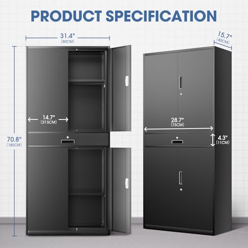 DNA MOTORING 71'' Locking Metal Storage Cabinet, Black