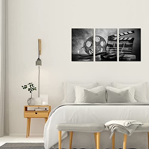 Skenoart 3 Piece Black And White Canvas Wall Painting Movie Clapper Board Poster Print Filmmaking Pictures Vintage Home Movie Theater Media Room Bar Pub House Decoration Easy To Hang 16"X 24"X3 Pcs #TOP4