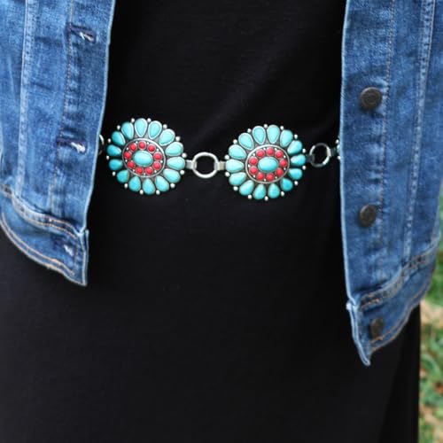 Rosemarie & Jubalee Cowgirl Chic Statement Western Linked Conchos With Natural Howlite Stones On Waist Chain Belt3