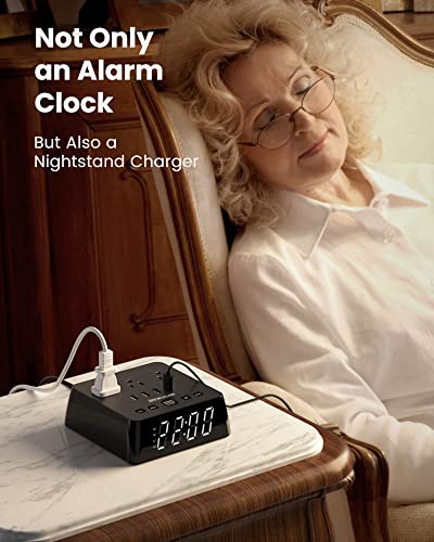 Jackyled Alarm Clock With 4 Usb Chargers, Power Strip 3 Outlets, 1700J Surge Protector, Nightstand Dimmable Digital Clock With Dual Alarm And Snooze Function For Bedroom, Full Screen Led Display #TOP1
