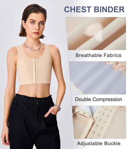 LEINIDINA Chest Binder for Transgender FTM LGBT Tomboy Crew Neck Front Closure Women Binder Bra Tank Top3