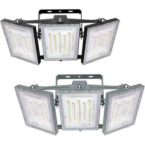 STASUN 2 Pack LED Flood Lights Outdoor(Black+Gray), 300W 30000lm 6000K Daylight White IP66 Waterproof, Commercial Parking Lot Lights, 3 Heads for Yard Street Stadium Outdoor Area Floodlight Bright Cover
