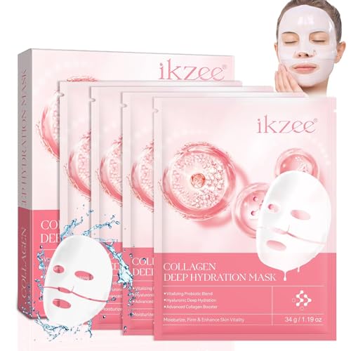 Biologisch collageenmasker, collageenmasker, collageenmasker, overnight, diep collageen overnight sheet masker, verbetert de stevigheid, diepe vochtigheid, hydratatie en huidverzorging (4 stuks)