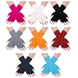 HOVEOX 8 Pairs Fingerless Gloves Half Finger Typing Gloves with Long Wrist Cuff Winter Knit Fingerless Glove for Women (Multicolor)
