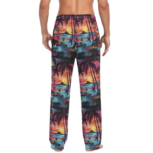 Men's Tropical Palm Trees Pajama Pants with Elastic Waistband | Soft Lounge Sleepwear | Breathable Sleep Pants for Home（340）2