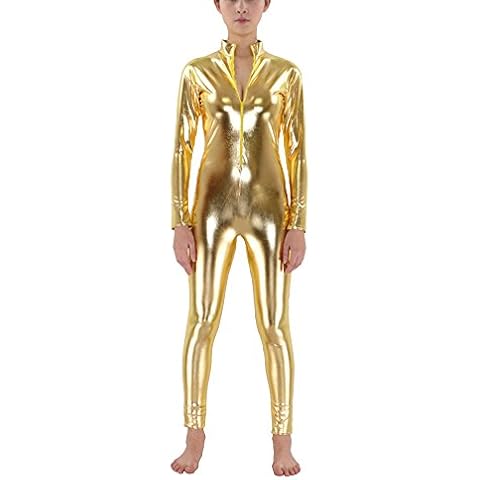 Unisex Adult Shiny Cosplay Fancy Jumpsuit Tight Costumes Gold L Cover