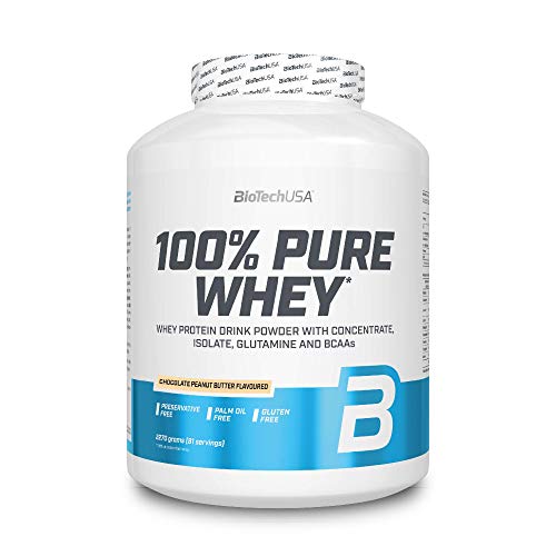 BioTechUSA 100% Pure Whey Complejo de proteína de suero, con aminoácidos añadidos y edulcorantes, sin conservantes, 2.27 kg, Mantequilla de avellanas con chocolate
