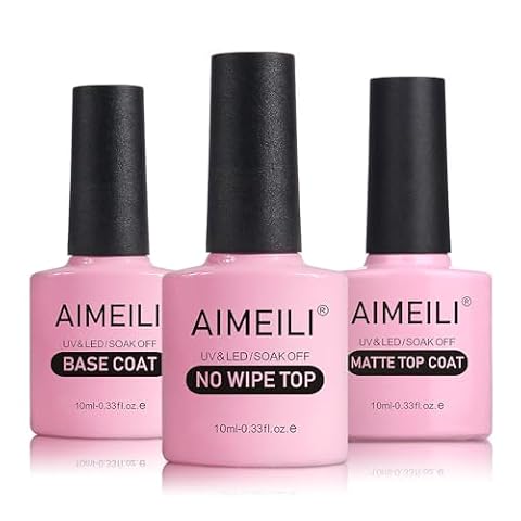 AIMEILI No Wipe Top Coat Ulepszona formuła Lakier Bazowy Matte Top Coat Set UV LED Soak Off Żelowy Lakier do Paznokci 3szt