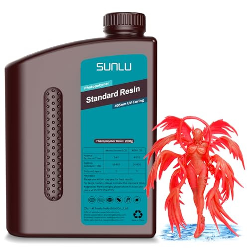 Image of SUNLU 3D Printer Resin 2kg, Fast Curing Standard 3D Resin for Most Resin 3D Printers, 395 to 405nm UV Curing 3D Printing Liquid Photopolymer Resin, Low Shrinkage and High Precision, 2000g, Clear Red